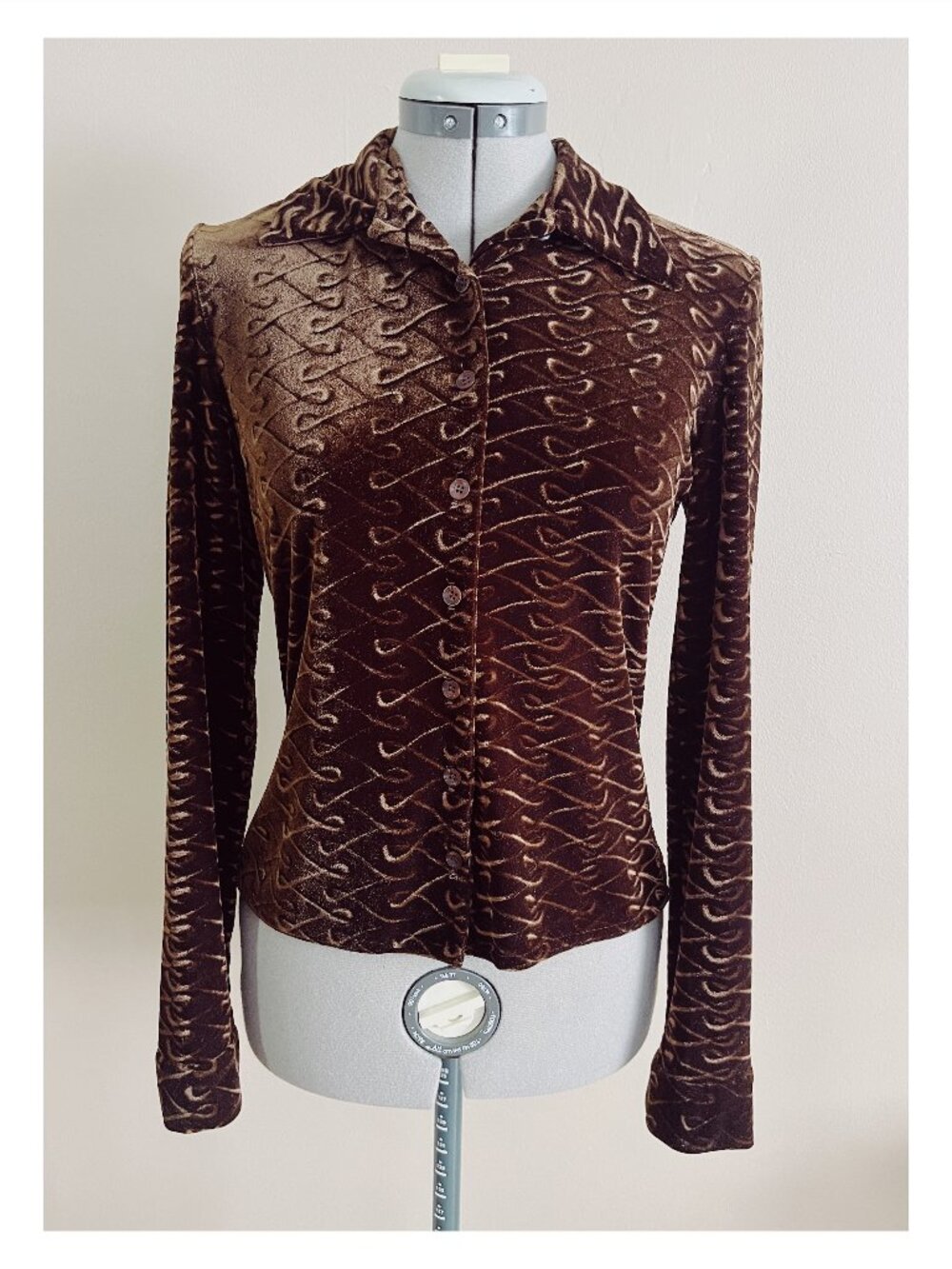 VTG Bisou Bisou Sz M Brown Velvet Burnout Button Down Shirt